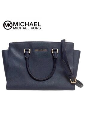 Michael Michael Kors Selma Large Top Zip Satchel Handbag 30S3GLMS7L-Navy
